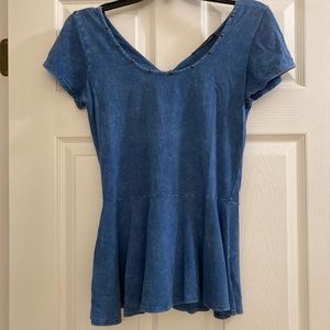 Blue Scoop Neck Peplum Top with Keyhole Back size Small